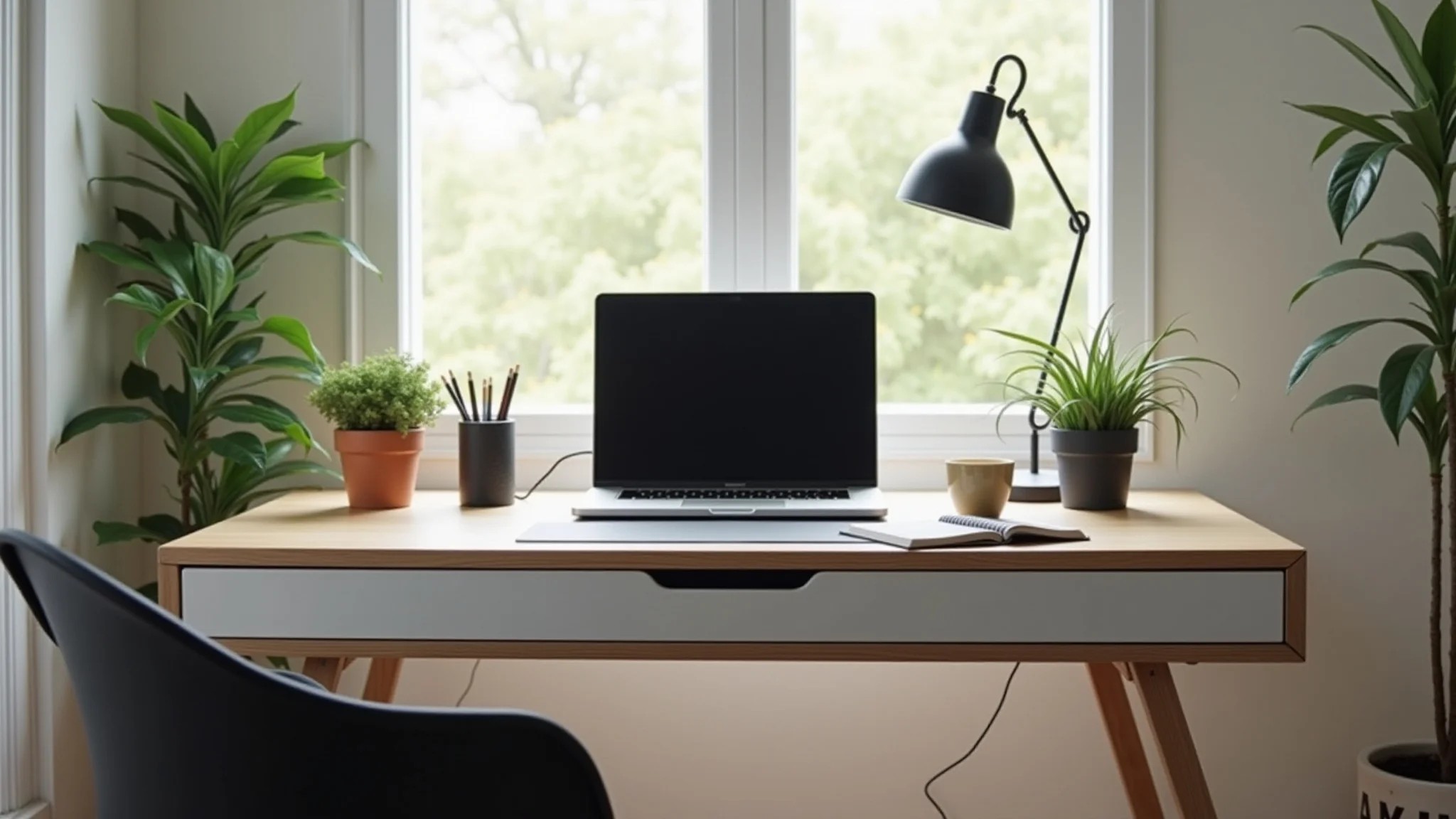 Mini escrivaninha compacta para home office em espaço reduzido.