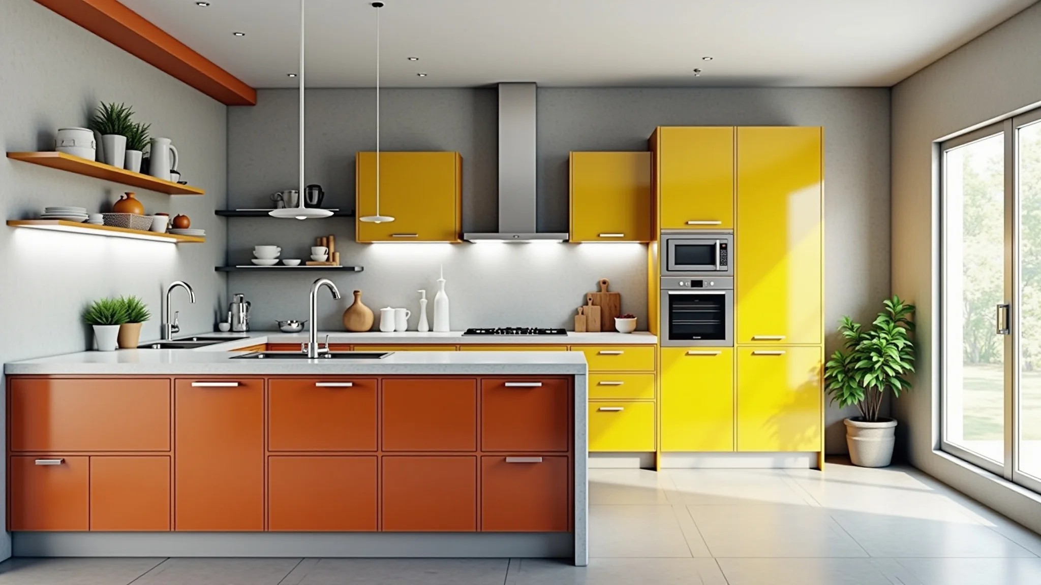 Cozinha moderna brasileira projetada com software gratuito, armários coloridos e design brasileiro.