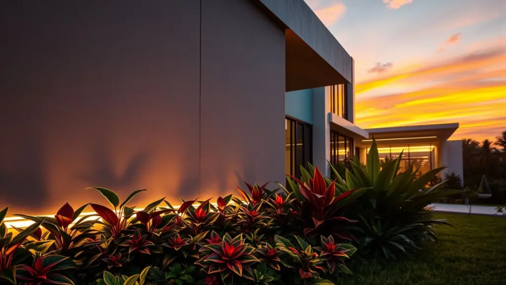 Iluminação Estratégica: Muro Moderno com LED Linear e Paisagismo