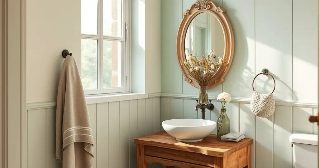 banheiro provençal pequeno com lavabo rústico