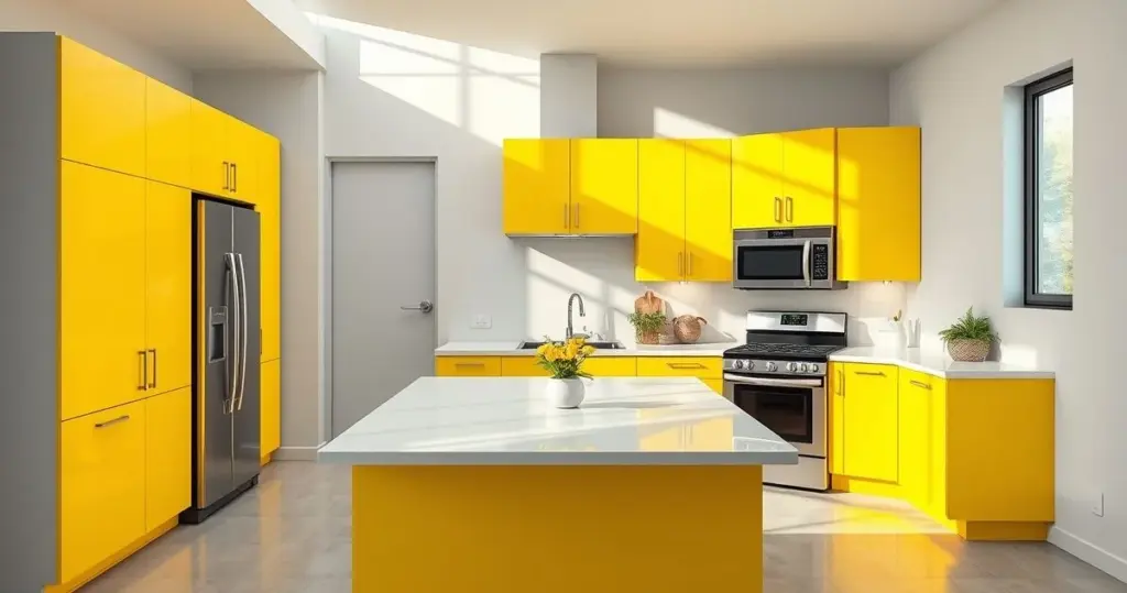 cozinha amarela com cinza moderna