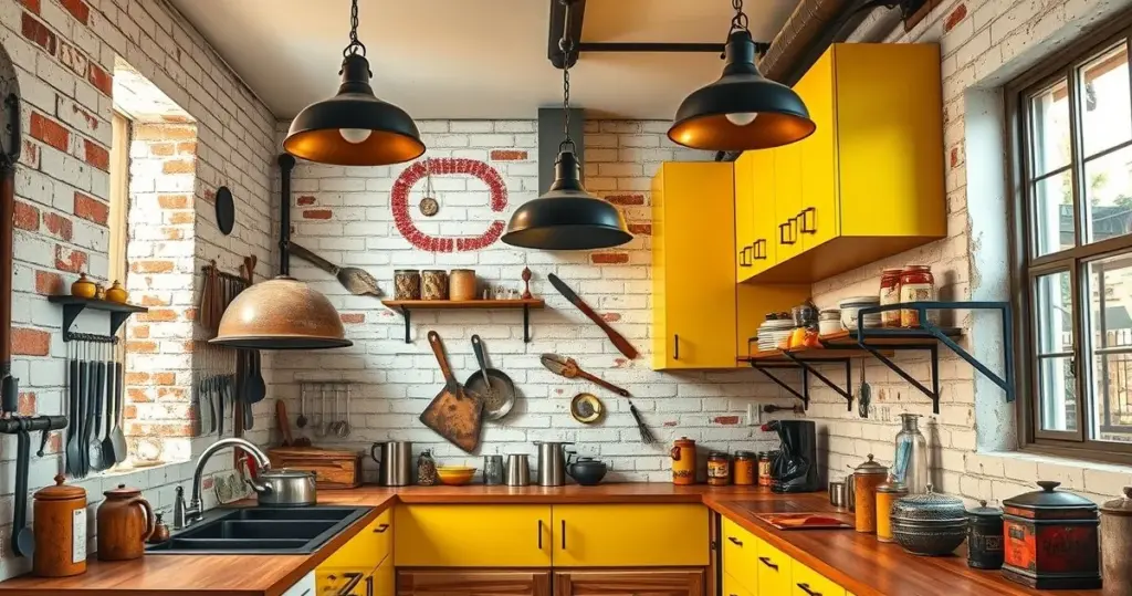 cozinha amarela estilo industrial