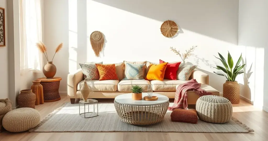 decoração com móveis boho chic cores claras