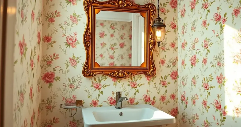 papel de parede lavável para banheiro floral vintage