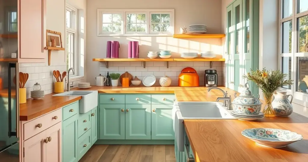 móveis provençais coloridos para cozinha alegre