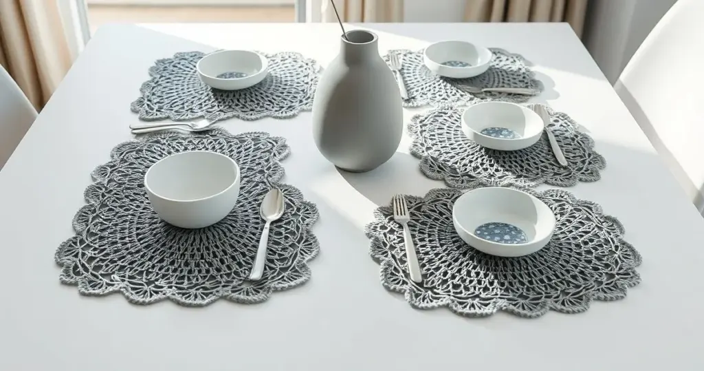 sousplat de crochê fio de malha quadrado para decoração moderna