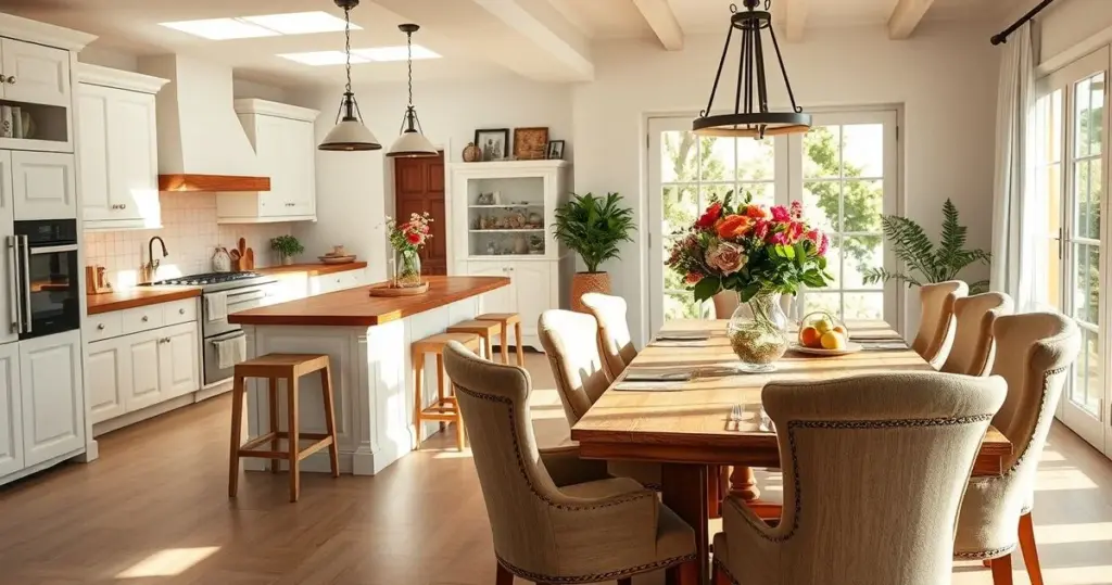 cozinha provençal integrada com sala de jantar