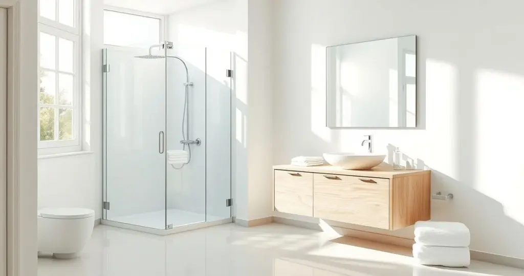 banheiro provençal clean com iluminação natural