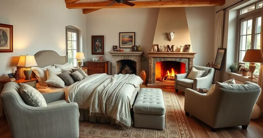 quarto provençal com papel de parede floral