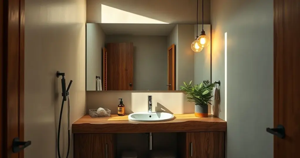decoração de banheiro apartamento pequeno com espelho grande
