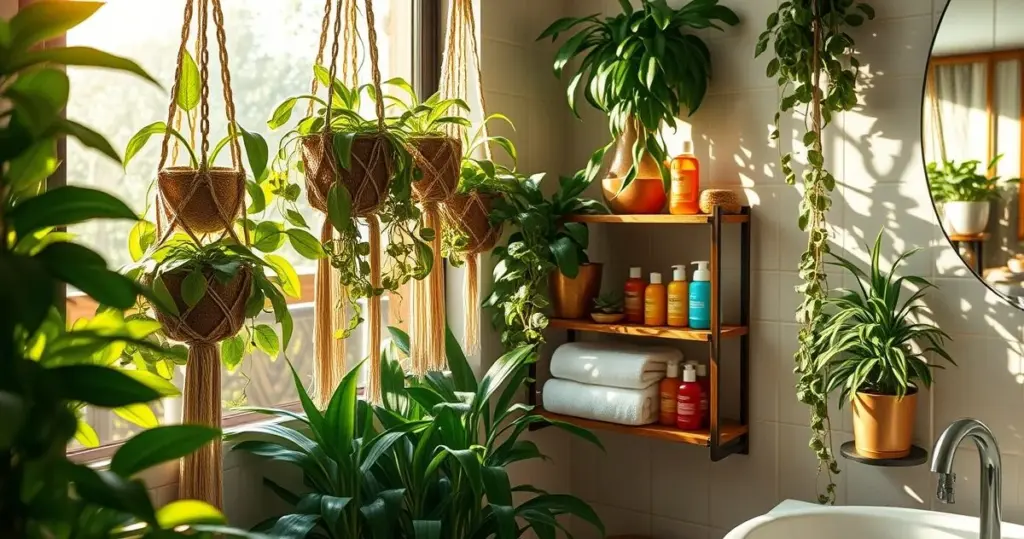 ideias de organização para banheiro com plantas