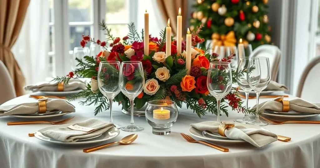 ideias de decoração de mesa de natal elegante