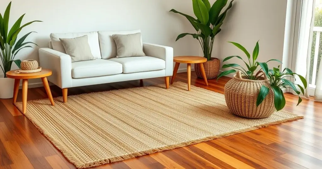Sala de estar com tapete de juta