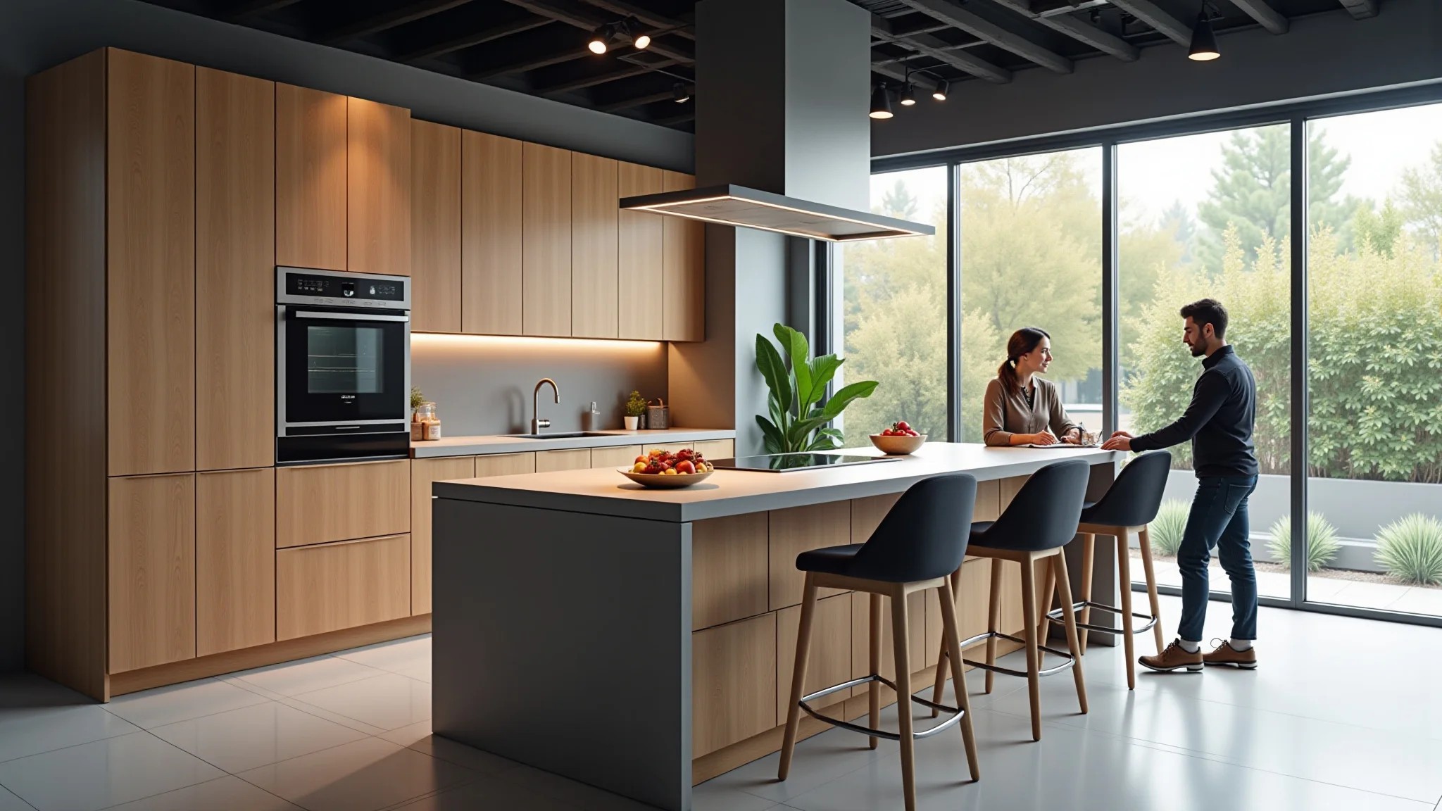 Showroom com diversos modelos de cozinhas planejadas.