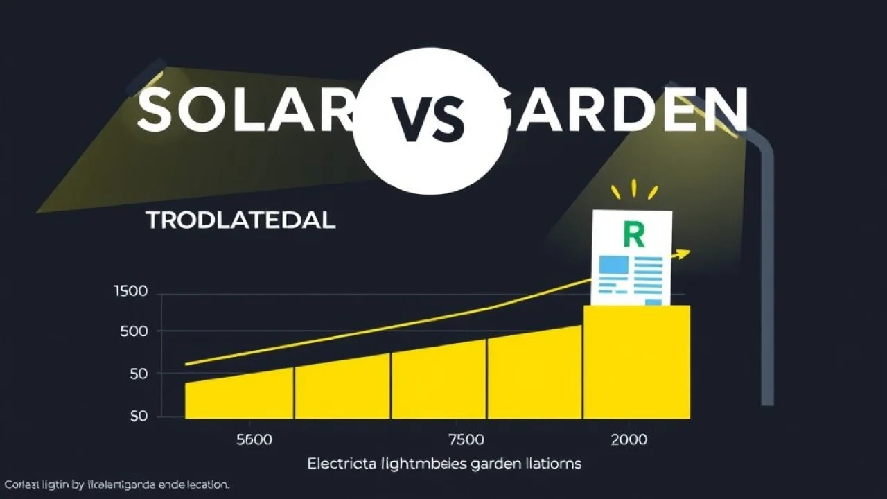 Infográfico comparando os custos de iluminação de jardim tradicional e solar.