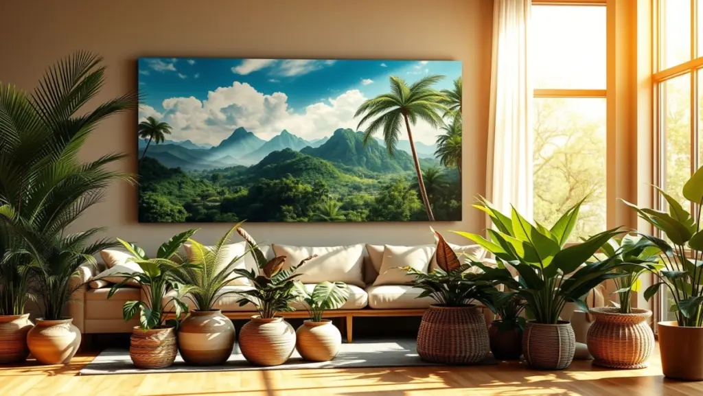Integração de Quadros Grandes com Plantas na Sala