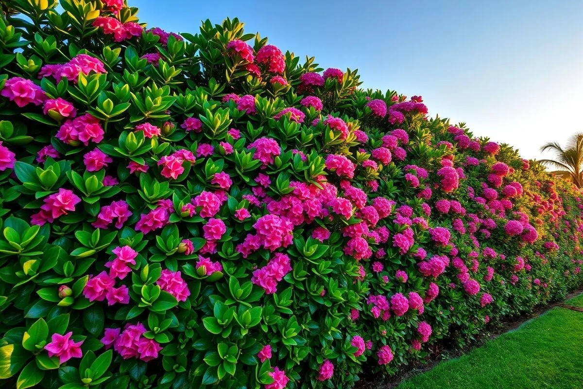 Cerca viva de Ixora florida, criando uma barreira natural e colorida.