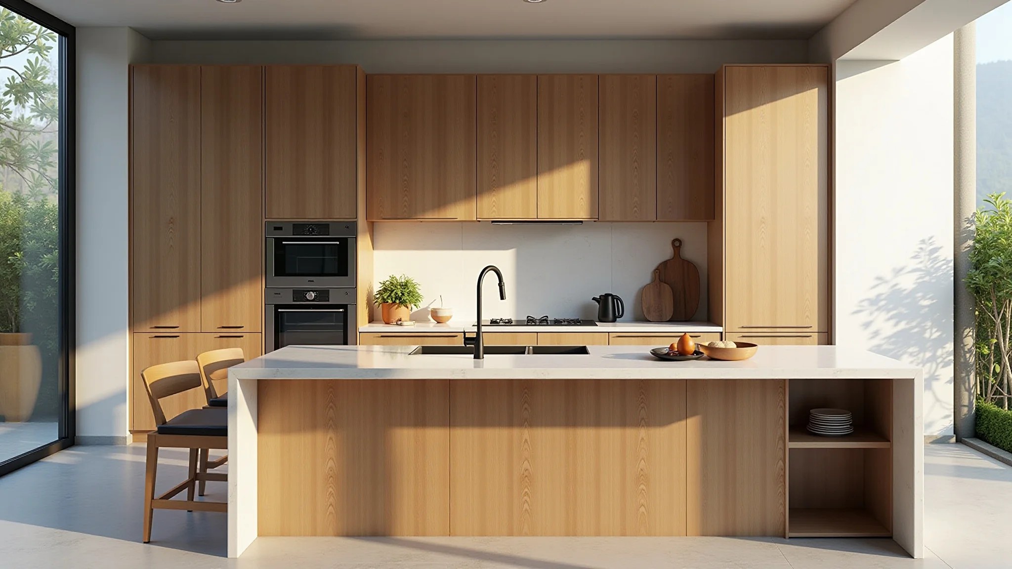 Cozinha com materiais sustentáveis e ecológicos.