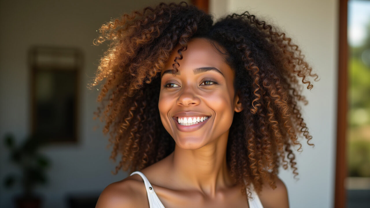 Corte em camadas para cabelo cacheado volumoso.