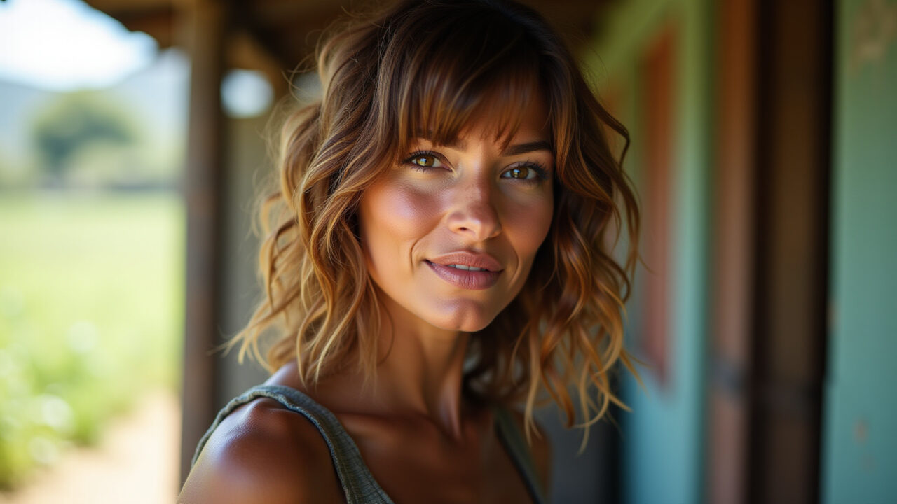 Corte em camadas com franja, charme e estilo.