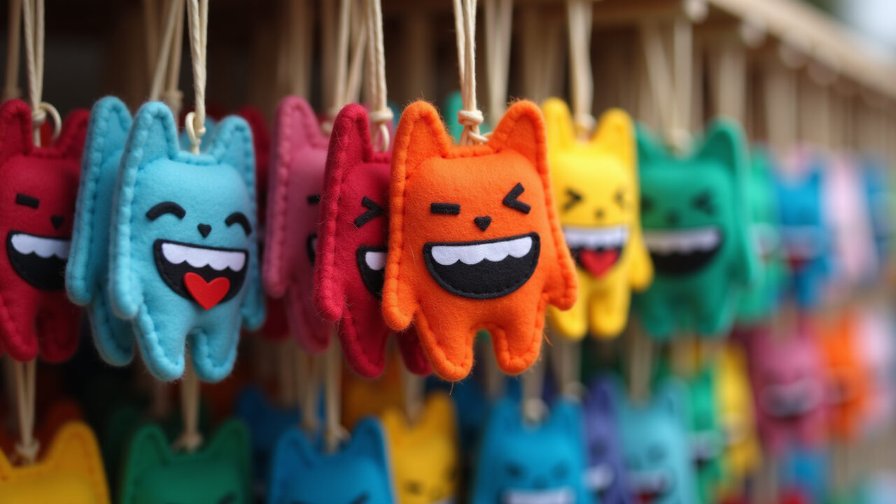 Chaveiros de feltro divertidos com molares sorridentes.