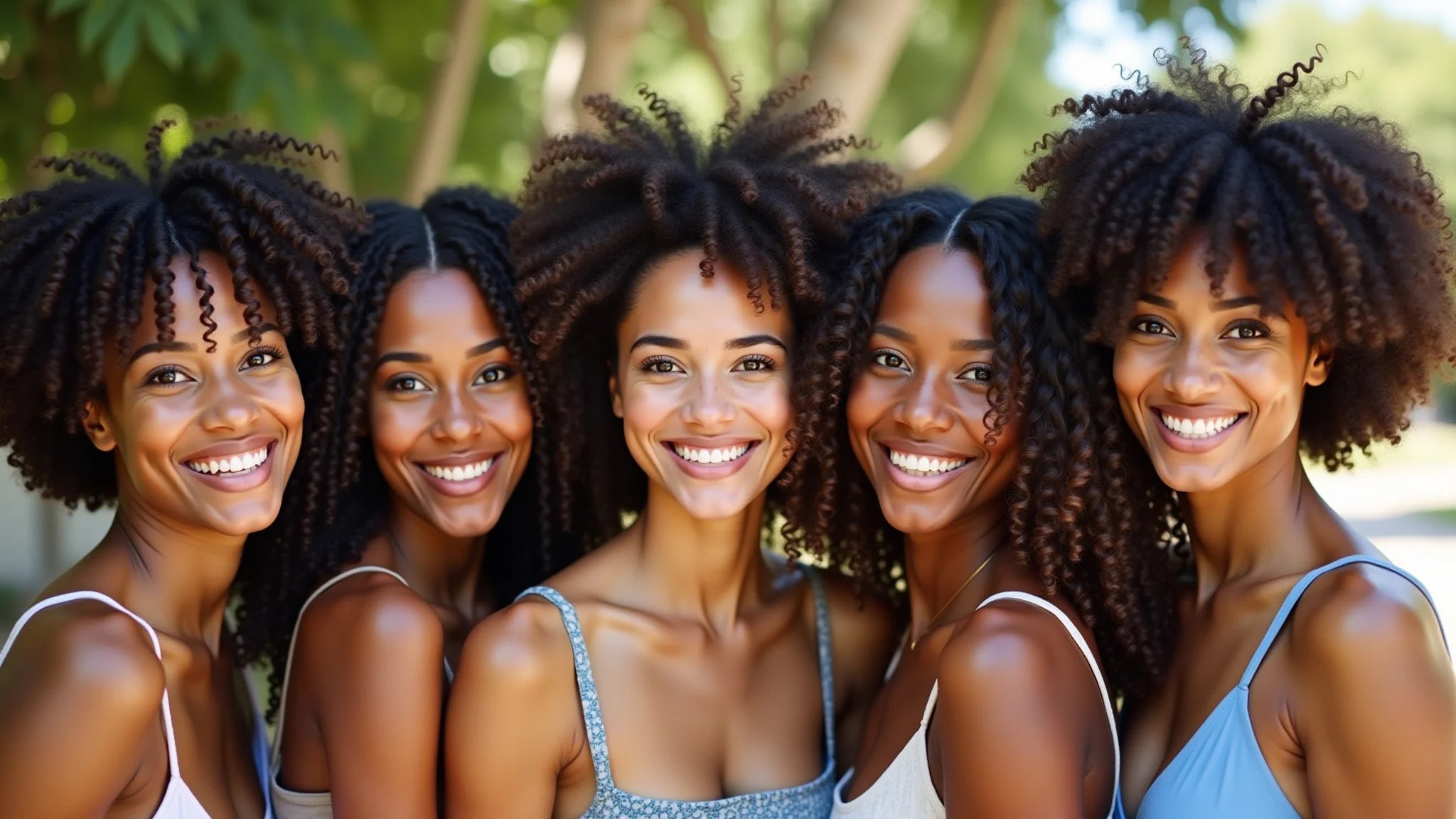 Mulheres brasileiras exibindo cachos definidos após a técnica dedoliss.