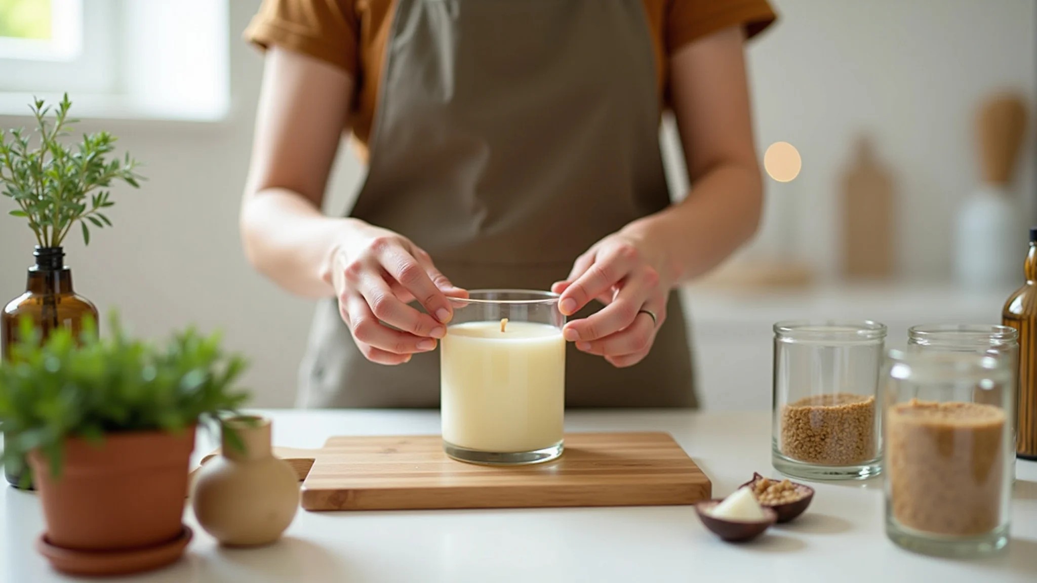 Fazendo velas aromáticas caseiras com ingredientes naturais.