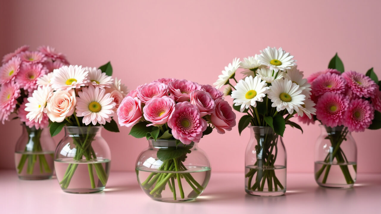 Arranjos florais em tons de rosa para decorar a festa da Barbie.