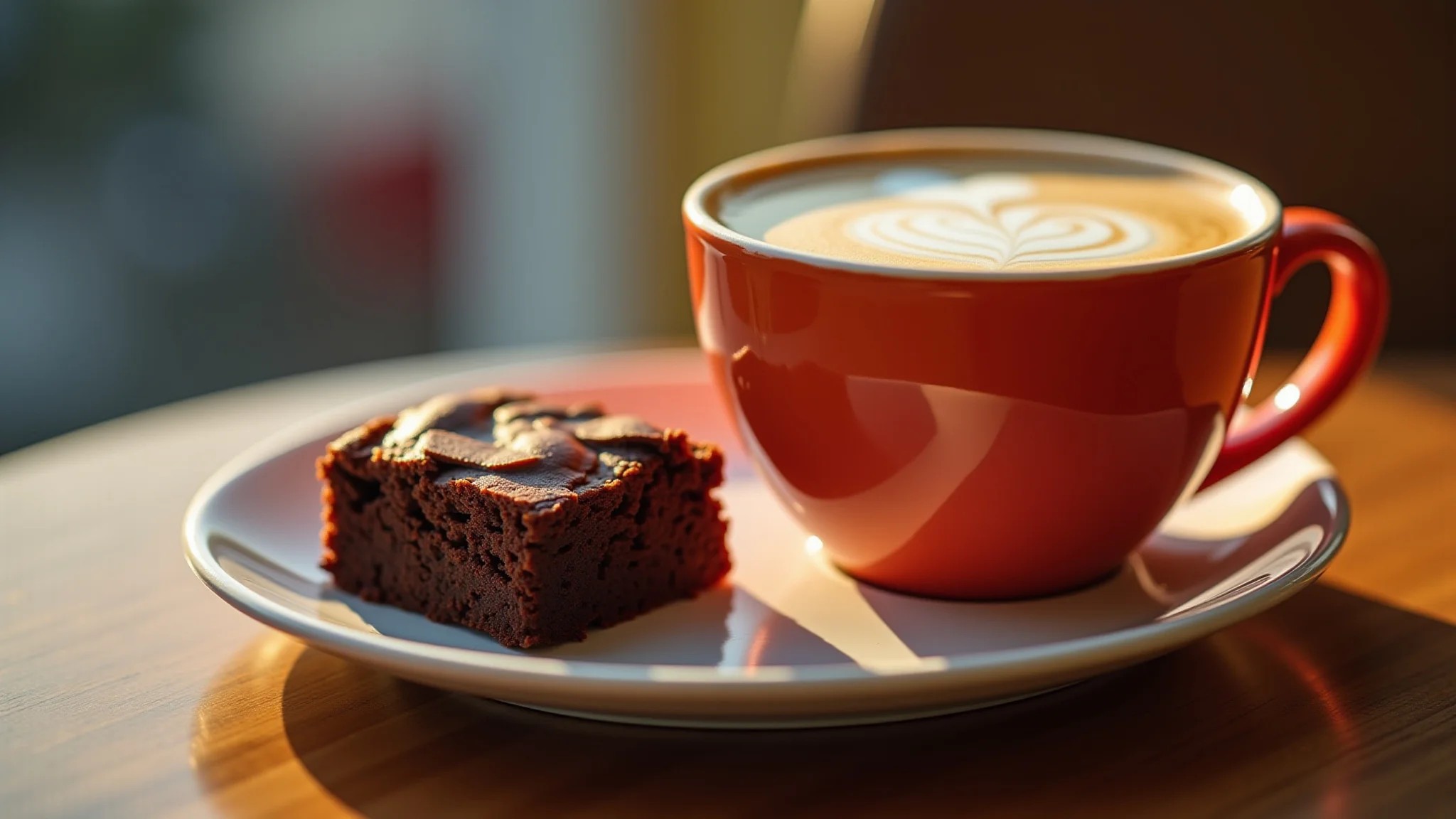 Café especial harmonizado com brownie de chocolate.