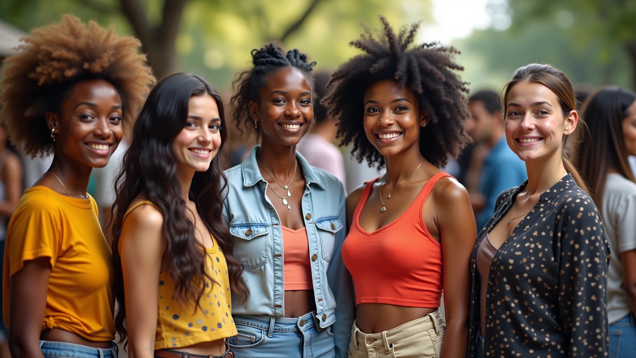 Grupo diverso de jovens em troca de roupas, moda circular em ação.