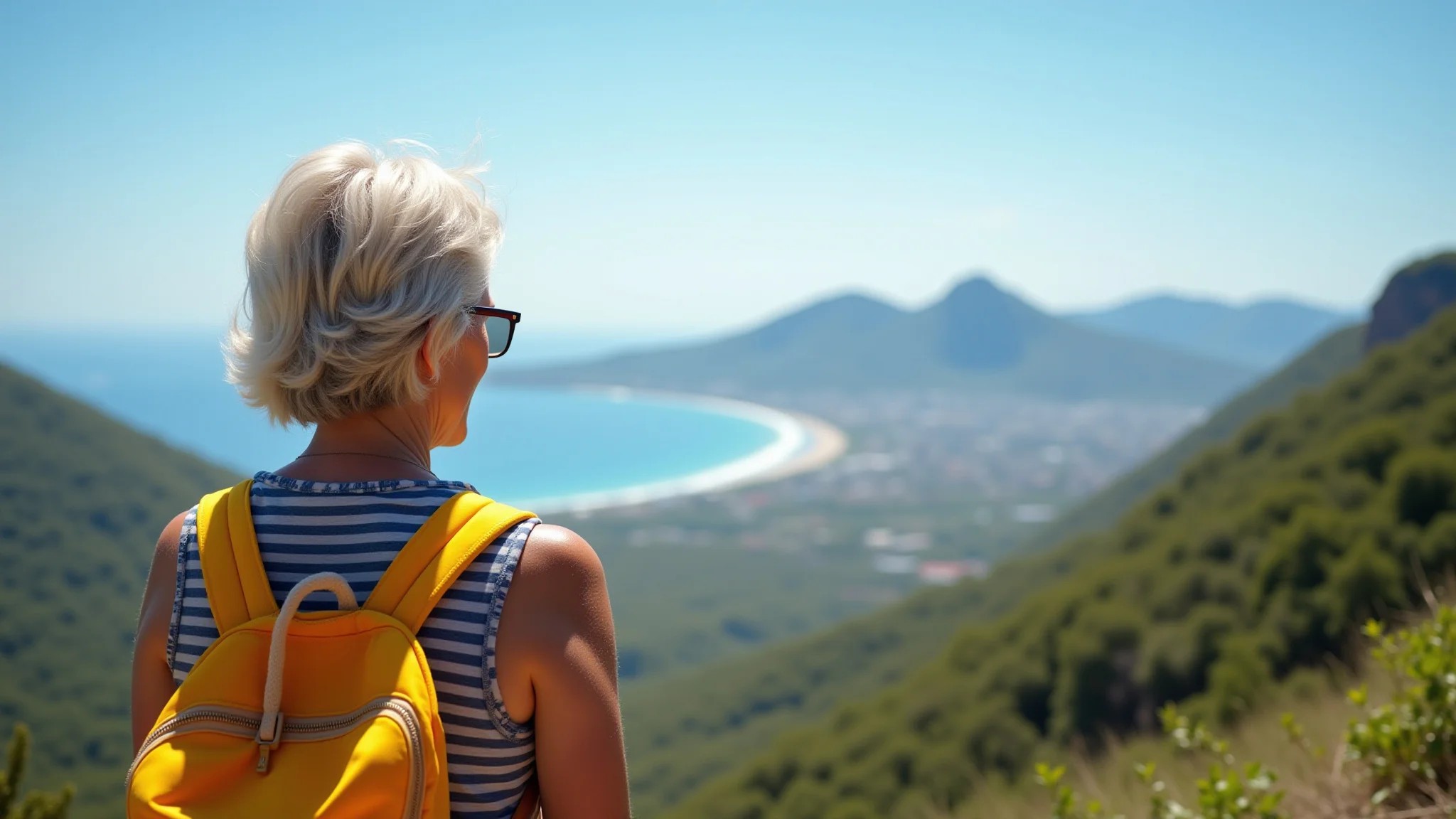 Mulher admirando a vista panorâmica da trilha do Gravatá em Florianópolis.