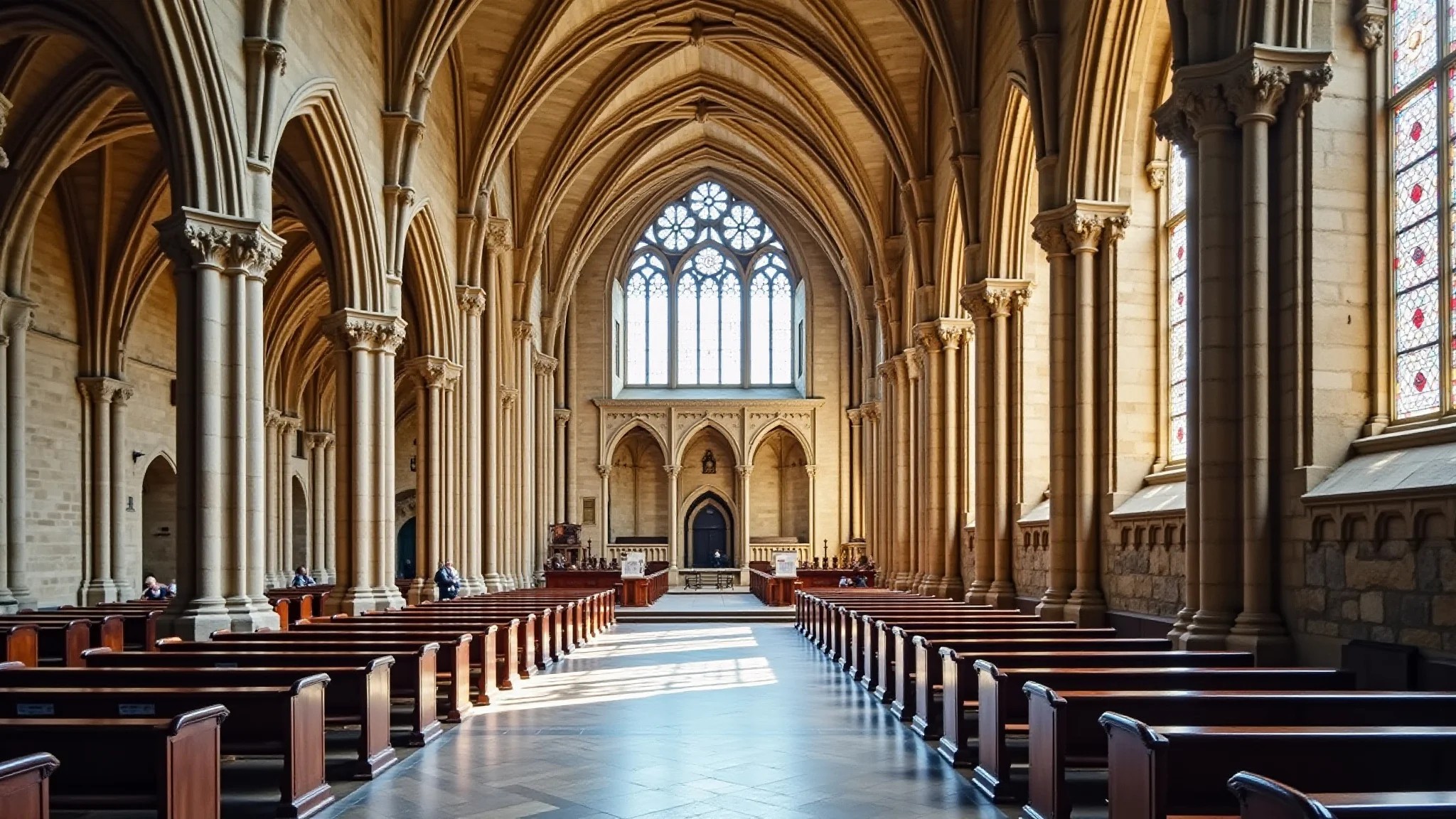 Catedral de York, com arquitetura gótica imponente e luz natural vibrante.