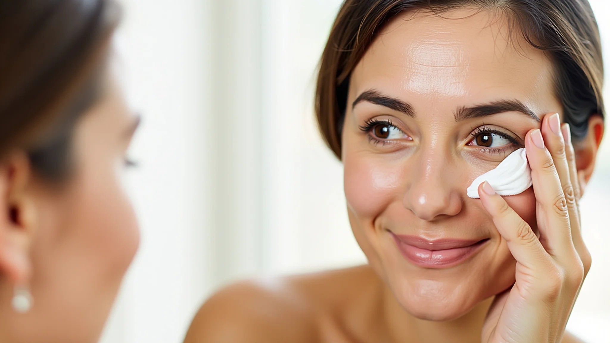 Remoção suave de maquiagem após uso de primer para sombras.
