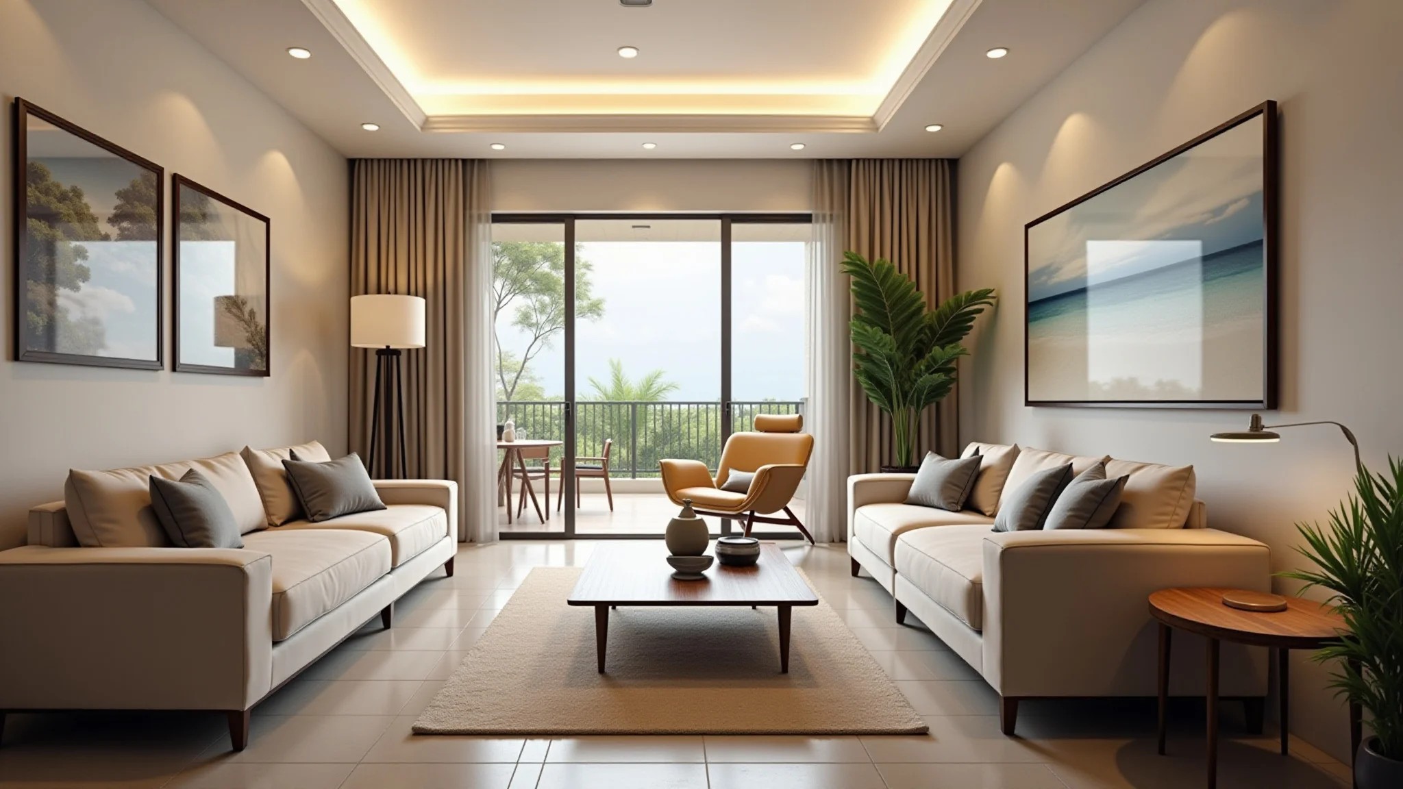 Sala de estar com sofás retrátil e reclinável, design harmonioso e estilo brasileiro.
