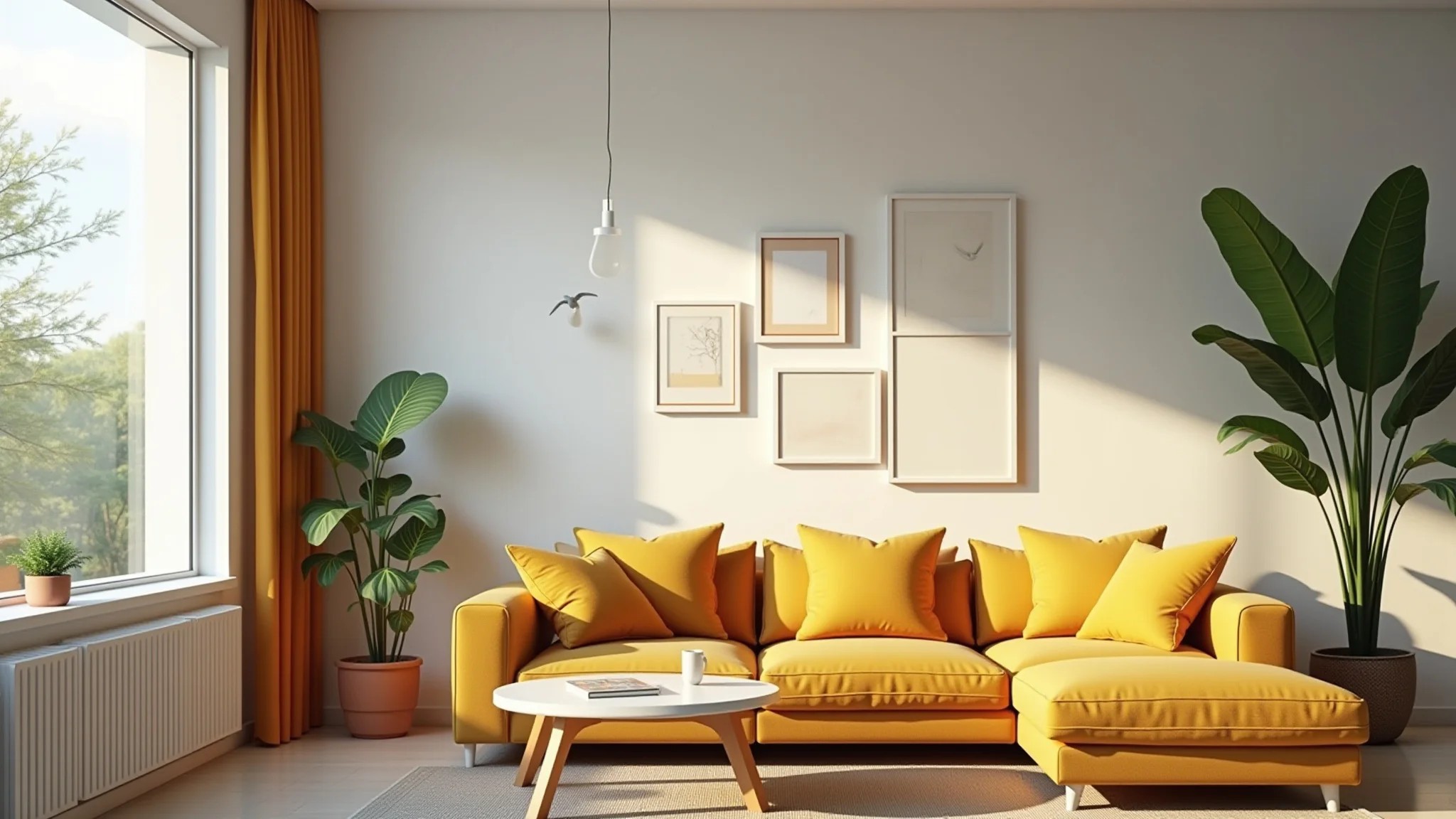 Sala com adesivos de parede, design moderno e cores vibrantes.