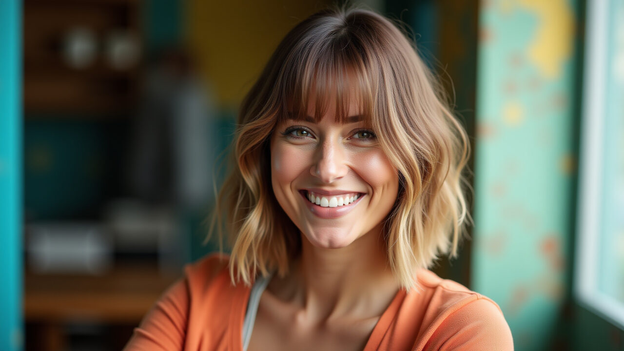 Long bob com franja lateral: charme extra.