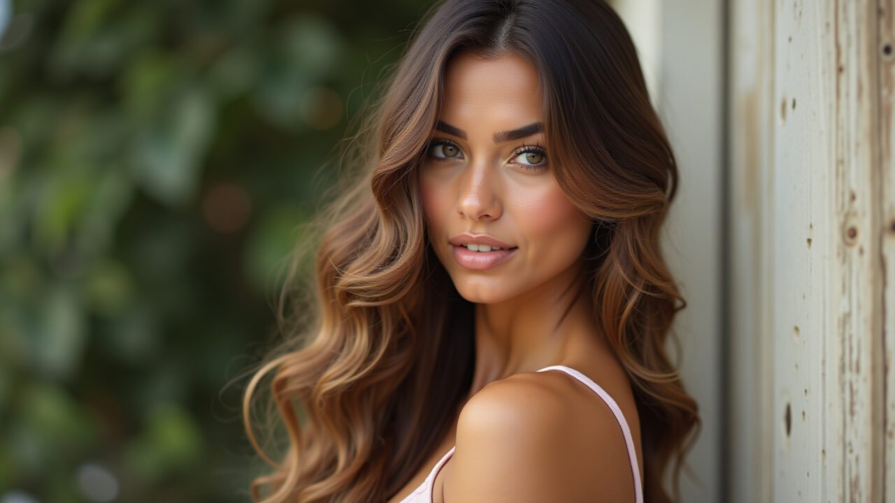 Corte em camadas longas para afinar rosto redondo com ondas suaves.