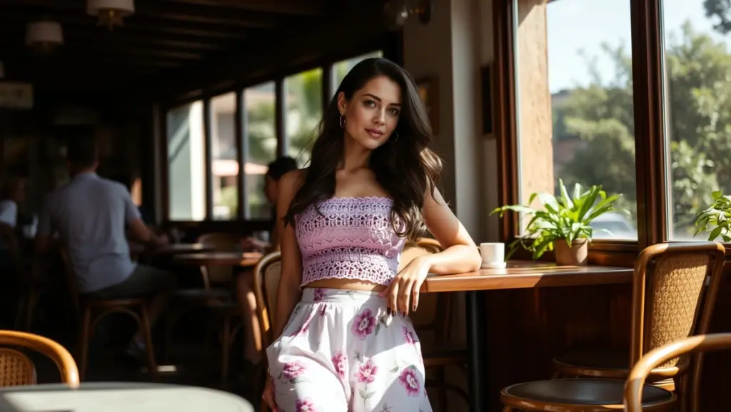 Look Top Crochê Boho Chic: Inspirações com Calça Pantalona Look Top Crochê Boho Chic: Inspirações com Calça Pantalona