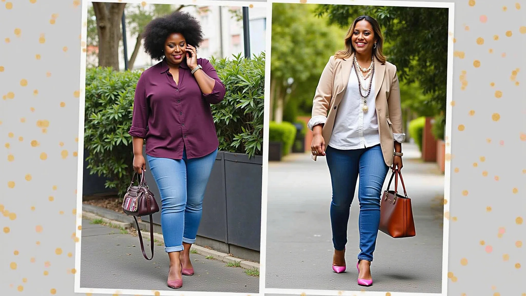Look de trabalho plus size com calça alfaiataria e blusa de seda