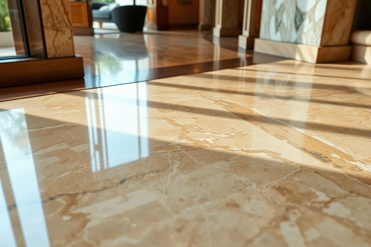 Soleira de mármore luxuosa em apartamento brasileiro.