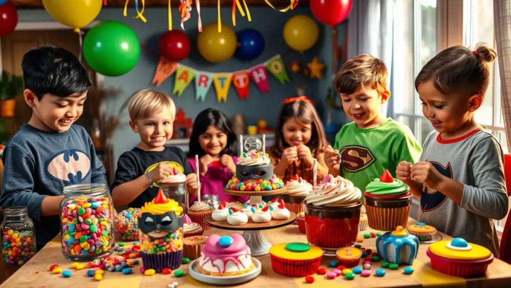 Mesa de Doces Interativa: Monte Seu Próprio Super-Herói