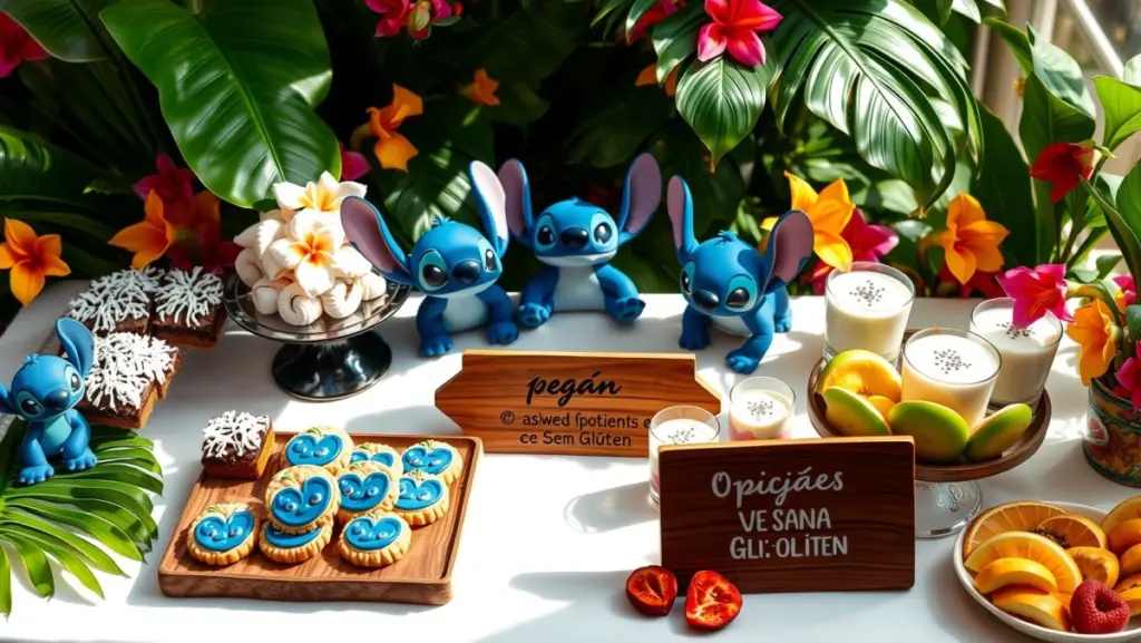 Mesa de Doces Sustentável Stitch: Opções Veganas e Sem Glúten