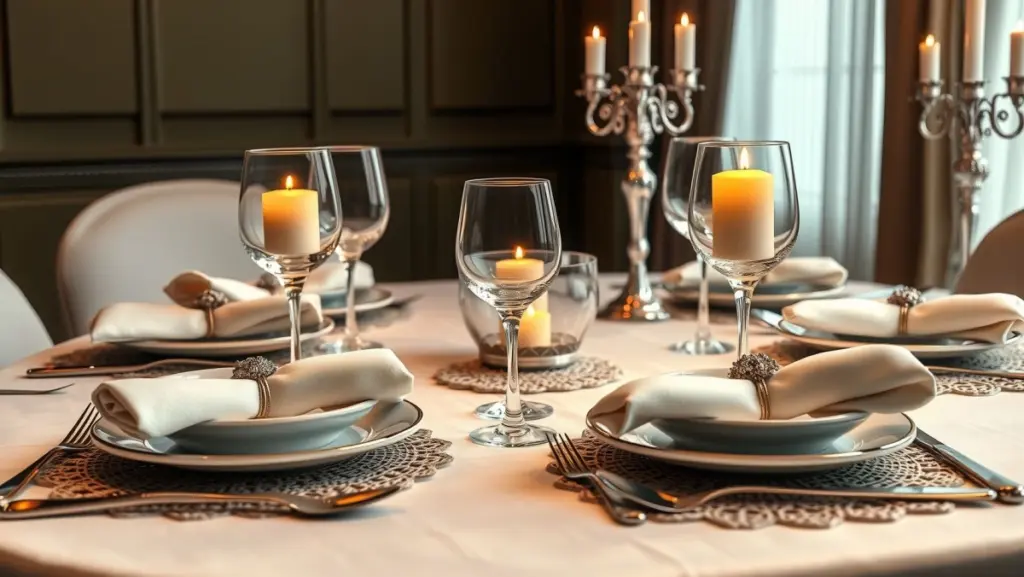 Mesa Posta Elegante com Porta Copos de Crochê Neutros