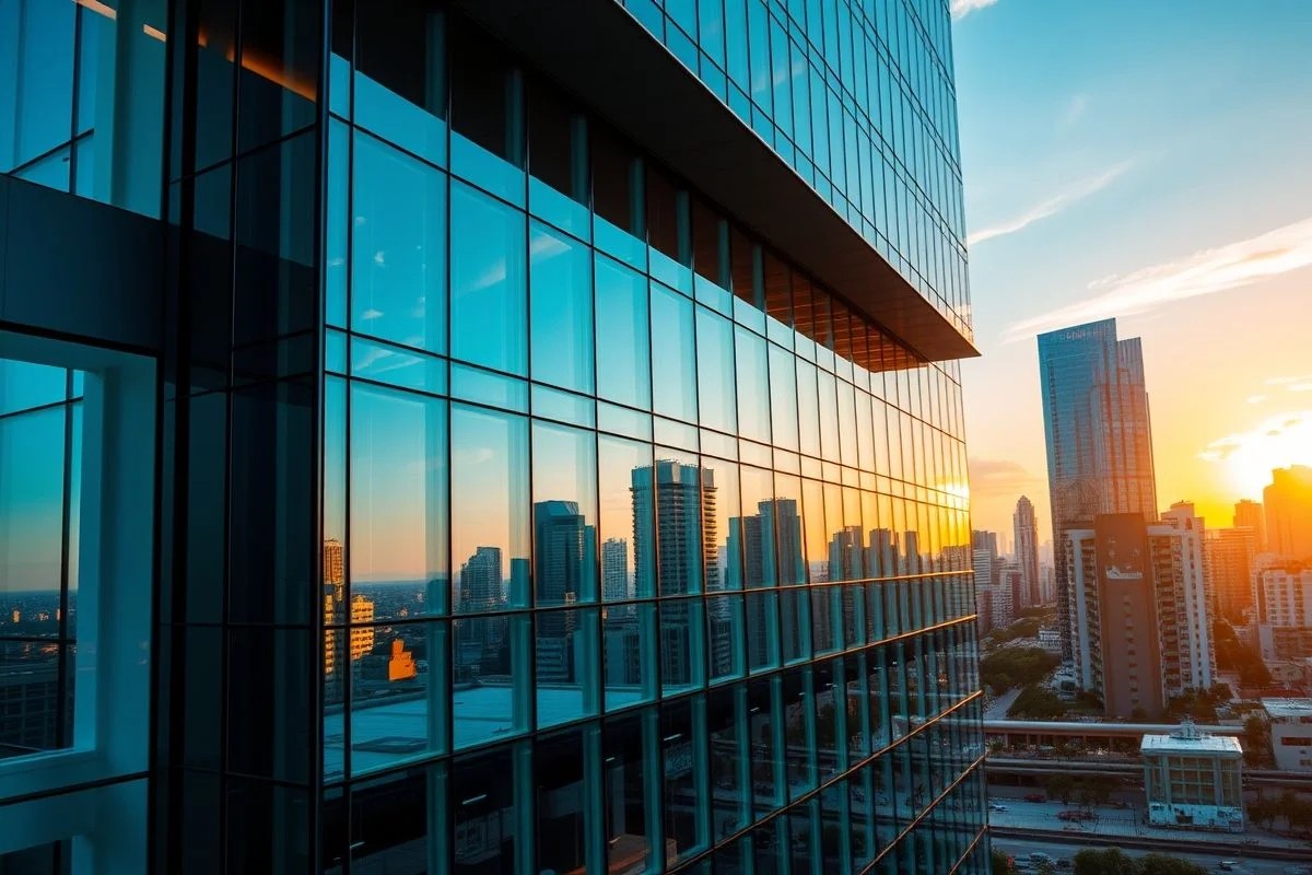 Edifício comercial com fachada cortina de vidro no Brasil