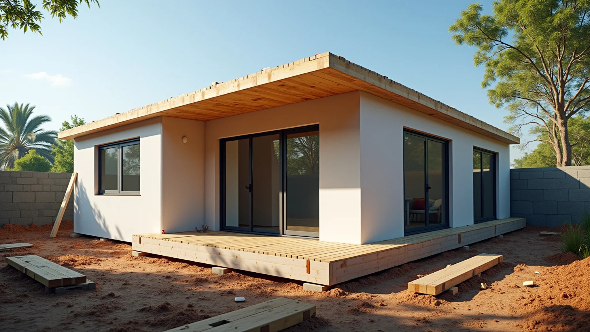 Casa modular sendo montada, mostrando a flexibilidade da construção, arquitetura brasileira.