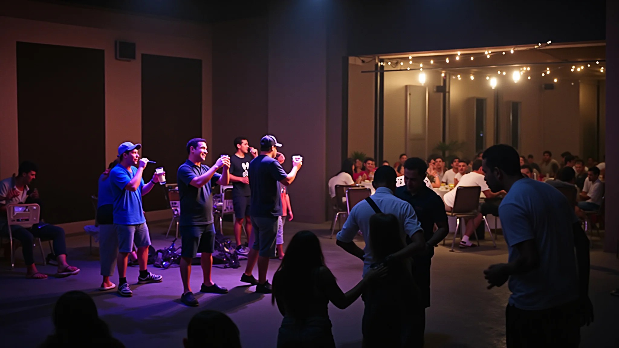 Vida noturna na Orla de Atalaia em Aracaju com música ao vivo e pessoas se divertindo.