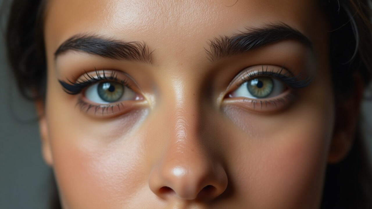 Lápis bege na linha d'água para aumentar os olhos redondos.