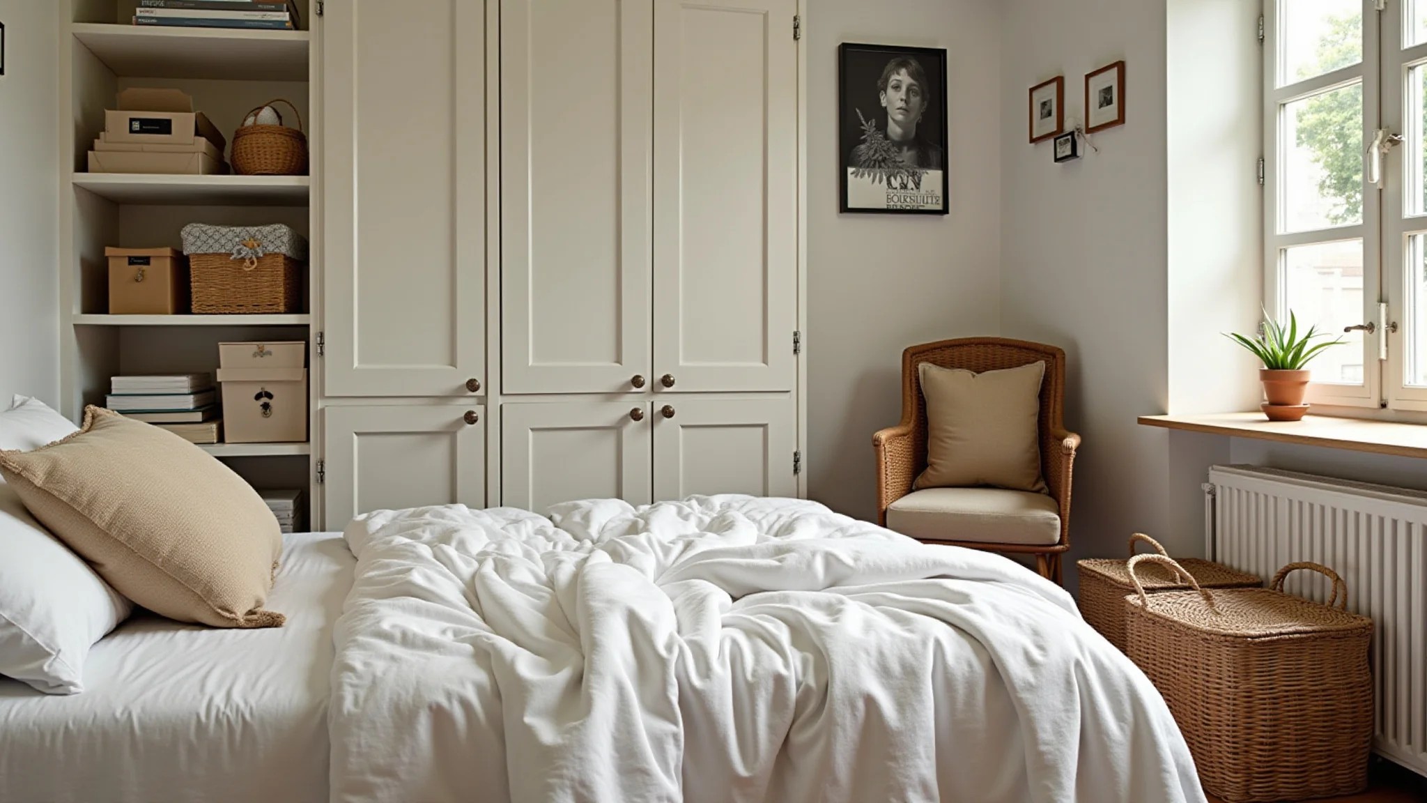 Quarto Tumblr organizado com caixas e cestos, decoração brasileira.