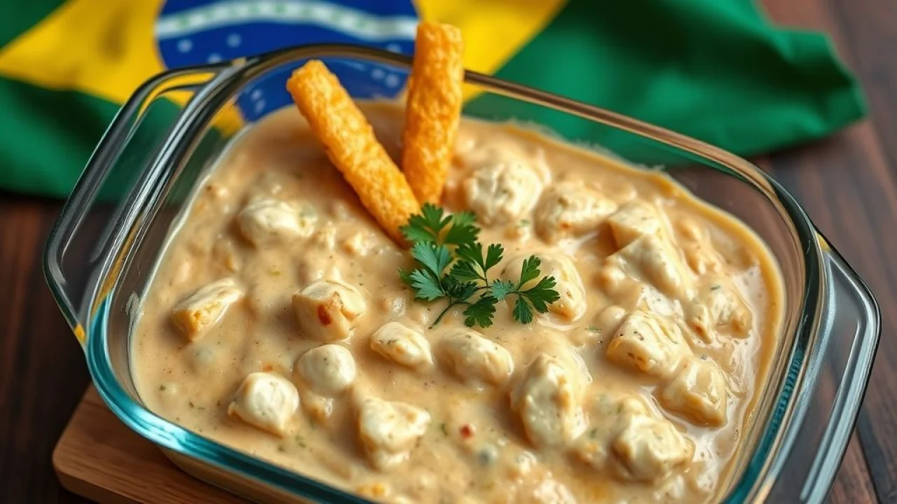 Fricassê de frango cremoso com batata palha.
