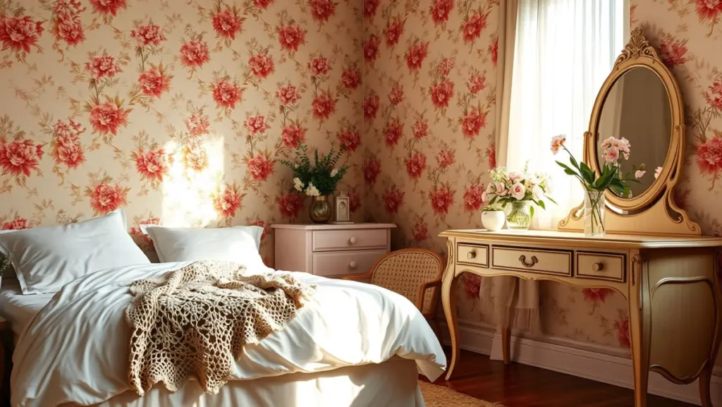 Papel de Parede Rosa Floral Vintage: Um Toque Romântico e Aconchegante